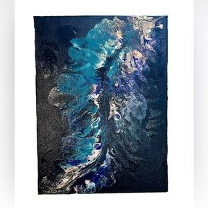 12x16 Black Feather Abstract Acrylic Painting on Canvas